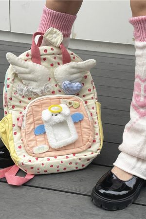 Color-Block Mini Backpack for Soft Girl Style - Sunlight Millennium Angel Design, Trendy Streetwear Accessory for Niche Aesthetic