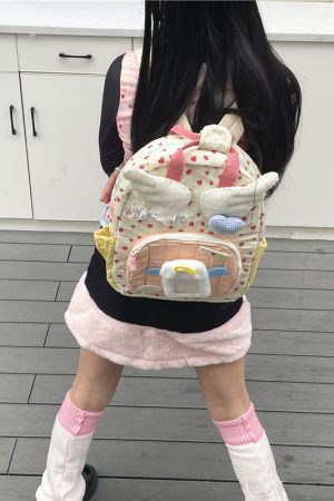 Color-Block Mini Backpack for Soft Girl Style - Sunlight Millennium Angel Design, Trendy Streetwear Accessory for Niche Aesthetic