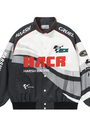 Color-Block Motorcycle Racing Jacket - American Style, Trendy 90s Fashion, Edgy Biker Look, Perfect for Casual Outings