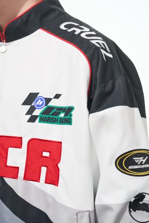 Color-Block Motorcycle Racing Jacket - American Style, Trendy 90s Fashion, Edgy Biker Look, Perfect for Casual Outings