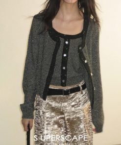 Color-Block Sequined Knitted Jacket for Early Spring - Trendy Layering Piece for 90s and Y2K Fashion Lovers