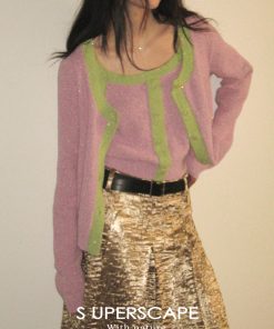 Color-Block Sequined Knitted Jacket for Early Spring - Trendy Layering Piece for 90s and Y2K Fashion Lovers