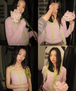 Color-Block Sequined Knitted Jacket for Early Spring - Trendy Layering Piece for 90s and Y2K Fashion Lovers