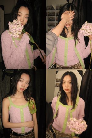 Color-Block Sequined Knitted Jacket for Early Spring - Trendy Layering Piece for 90s and Y2K Fashion Lovers