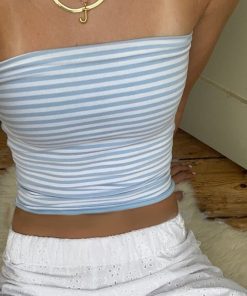 Color Block Striped Strapless Crop Top for Vacation - Fresh Sexy Leisure Style