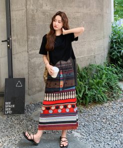Color-Block Two-Piece Skirt Set for Women, Stylish Black Top, Elegant Summer Fashion 2025, Trendy Dopamine Colors