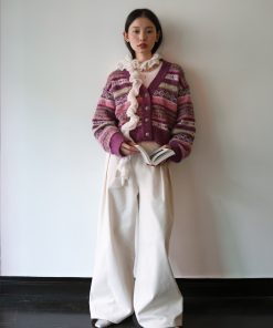 Color-Block V-Neck Fair Isle Striped Jacquard Knit Cardigan - Trendy Layering Piece for 90s Inspired Style