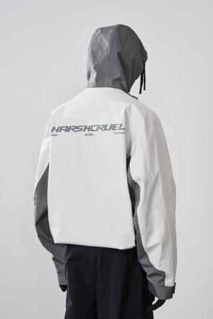 Color-Blocked Deconstructed Arc-Shaped Hooded Jacket - Trendy Y2K Style Outerwear for Fashion-Forward Looks