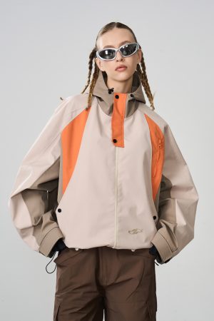 Color-Blocked Deconstructed Arc-Shaped Hooded Jacket - Trendy Y2K Style Outerwear for Fashion-Forward Looks