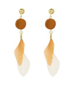 Color-Blocked Feather Earrings - Super Sweet Long Wooden Vacation Style Ear Clips for Unique Personality and Niche Design