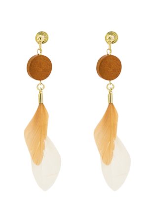 Color-Blocked Feather Earrings - Super Sweet Long Wooden Vacation Style Ear Clips for Unique Personality and Niche Design