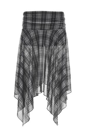 Color-Blocked Plaid Irregular Hem Skirt - American Retro Summer College Style Low-Waist Mesh Mid-Length Skirt for Women
