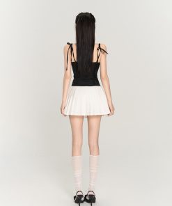 Color-Blocked Pleated Cami Dress for Women - Slim Fit Short Skirt, Lace-Up Detail, Trendy Summer Fashion, Y2K Style