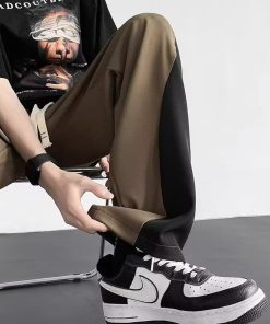 Color-Blocked Spliced Curved Knife Sweatpants for Men - Trendy Loose Wide-Leg Casual Pants for Spring and Autumn