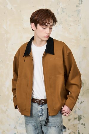 Color-Blocked Wool Modified Detroit Jacket in Melton | Cleanfit Style for a Trendy Look