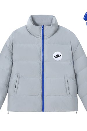 Color-Blocking Down Jacket with Detachable Pendant, Warm Magic Tape Design, Stylish Winter Outerwear for Y2K Fashion Enthusiasts