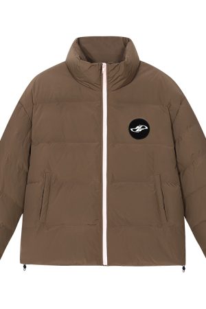 Color-Blocking Down Jacket with Detachable Pendant, Warm Magic Tape Design, Stylish Winter Outerwear for Y2K Fashion Enthusiasts