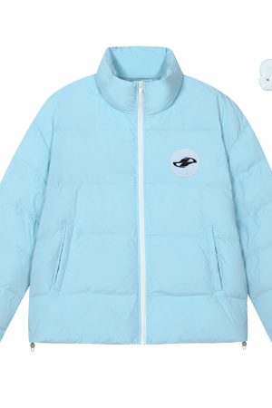 Color-Blocking Down Jacket with Detachable Pendant, Warm Magic Tape Design, Stylish Winter Outerwear for Y2K Fashion Enthusiasts