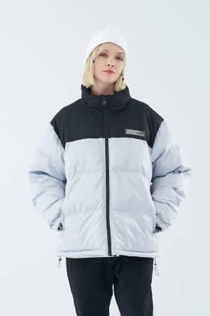 Color-Blocking Floral Print Loose Quilted Down Cotton Jacket with Sky Photography Design - Street Style Outerwear