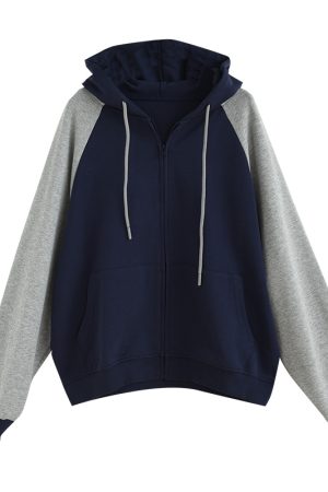 Color-Blocking Long Sleeve Hooded Sweatshirt - Korean Style Loose Fit, Age-Reducing College Vibe, Trendy Casual Wear