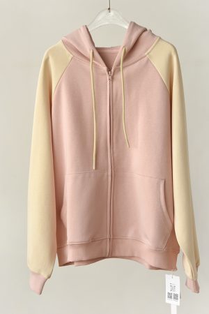 Color-Blocking Long Sleeve Hooded Sweatshirt - Korean Style Loose Fit, Age-Reducing College Vibe, Trendy Casual Wear