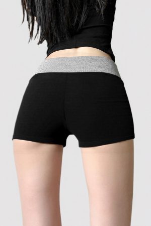 Color-Blocking Low-Waist Casual Shorts for Women - American Sports Style Ultra-Short Slim Fit Hot Pants for Home Wear