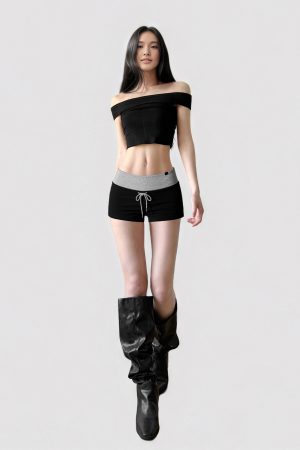 Color-Blocking Low-Waist Casual Shorts for Women - American Sports Style Ultra-Short Slim Fit Hot Pants for Home Wear