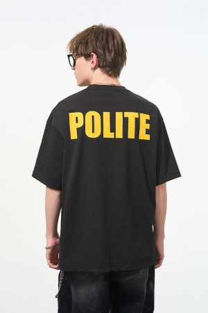 Color-Blocking Short-Sleeve T-Shirt with Cracked Texture and Slogan - Street Style American Basic