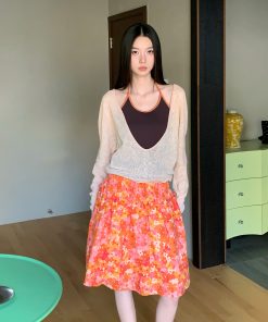 Color-Blocking Spliced Halter Top with Big U-Neck, Hollow-Out Design, Snowflake Fabric, Sun Protection, Perfect for Summer Style