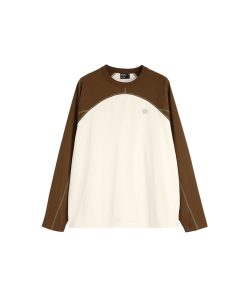 Color-Blocking Spliced Long Sleeve T-Shirt - Roaring Beast Round Neck Pure Cotton Top for Casual Y2K Style Fashion