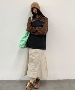 Color-Blocking Spliced Long Sleeve T-Shirt - Roaring Beast Round Neck Pure Cotton Top for Casual Y2K Style Fashion