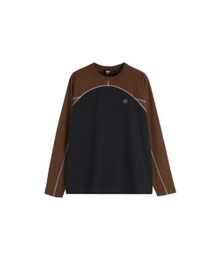 Color-Blocking Spliced Long Sleeve T-Shirt - Roaring Beast Round Neck Pure Cotton Top for Casual Y2K Style Fashion