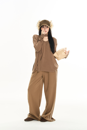 Color-Blocking Striped Wide-Leg Sports Pants for Women - Casual Loose Fit Autumn Fashion