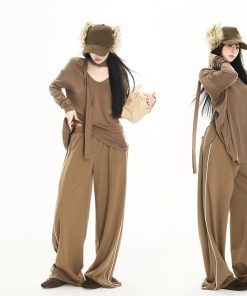 Color-Blocking Striped Wide-Leg Sports Pants for Women - Casual Loose Fit Autumn Fashion