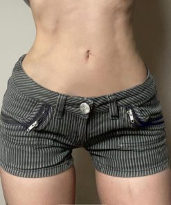 Color-Blocking Vertical Striped Low-Waist Shorts - Hipster Street Style Hot Pants for Versatile Casual Y2K Workwear