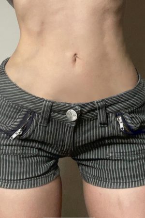 Color-Blocking Vertical Striped Low-Waist Shorts - Hipster Street Style Hot Pants for Versatile Casual Y2K Workwear