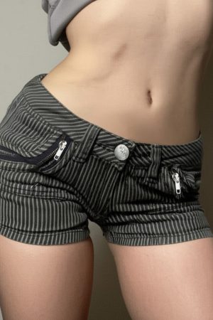 Color-Blocking Vertical Striped Low-Waist Shorts - Hipster Street Style Hot Pants for Versatile Casual Y2K Workwear