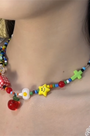 Colorful Apple Star Bead Necklace - High-End Clavicle Chain for Women, Personality Temperament Jewelry, Trendy Statement Accessory