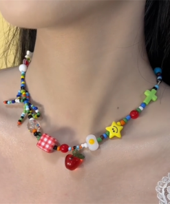 Colorful Apple Star Bead Necklace - High-End Clavicle Chain for Women, Personality Temperament Jewelry, Trendy Statement Accessory