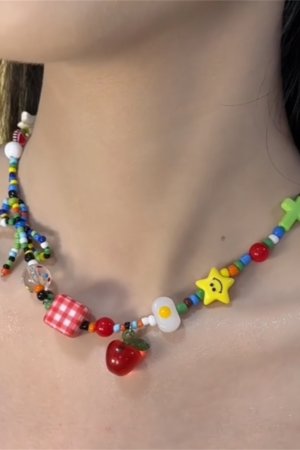 Colorful Apple Star Bead Necklace - High-End Clavicle Chain for Women, Personality Temperament Jewelry, Trendy Statement Accessory