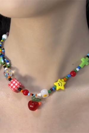 Colorful Apple Star Bead Necklace - High-End Clavicle Chain for Women, Personality Temperament Jewelry, Trendy Statement Accessory