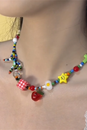 Colorful Apple Star Bead Necklace - High-End Clavicle Chain for Women, Personality Temperament Jewelry, Trendy Statement Accessory