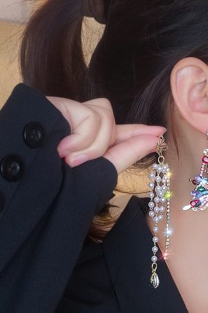 Colorful Asymmetrical Butterfly Pearl Tassel Earrings for Women - Trendy 2025 Japanese & Korean Style Fashion Statement Jewelry
