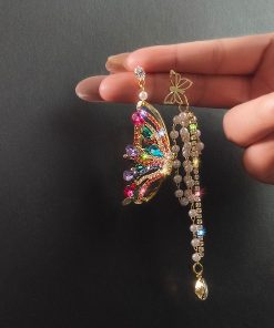 Colorful Asymmetrical Butterfly Pearl Tassel Earrings for Women - Trendy 2025 Japanese & Korean Style Fashion Statement Jewelry