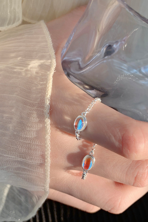 Colorful Bead Chain Pull Ring - 925 Silver Minimalist Women's Index Finger Ring - 2025 Niche Design Accessory