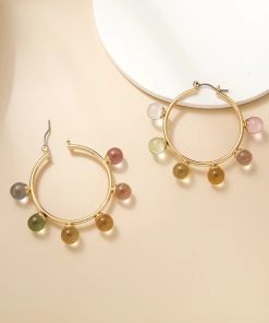 Colorful Bead Round Circle Earrings - Korean & Japanese Style Sweet Temperament Stud Hoop Accessories for Trendy Looks