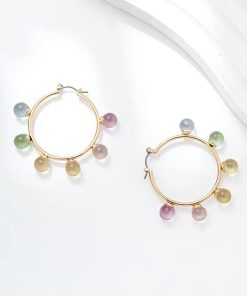 Colorful Bead Round Circle Earrings - Korean & Japanese Style Sweet Temperament Stud Hoop Accessories for Trendy Looks