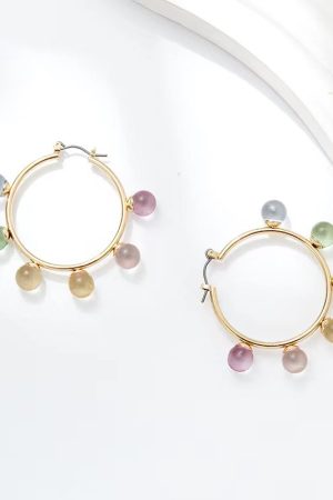 Colorful Bead Round Circle Earrings - Korean & Japanese Style Sweet Temperament Stud Hoop Accessories for Trendy Looks