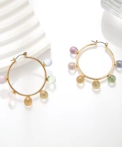 Colorful Bead Round Circle Earrings - Korean & Japanese Style Sweet Temperament Stud Hoop Accessories for Trendy Looks