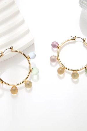 Colorful Bead Round Circle Earrings - Korean & Japanese Style Sweet Temperament Stud Hoop Accessories for Trendy Looks